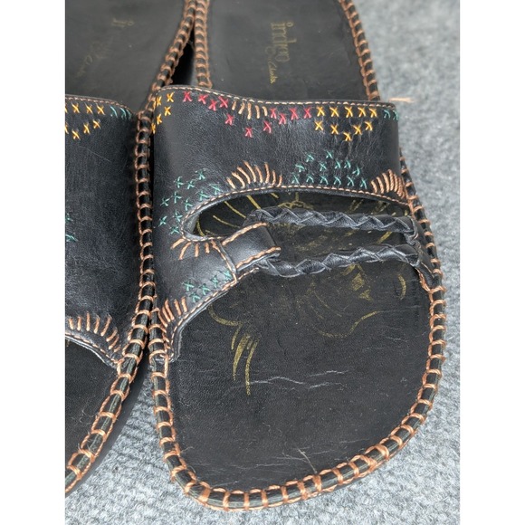 Indigo By Clarks Wedge Womens Black Leather Embroidered Sandals Size 8.5M - Picture 2 of 12